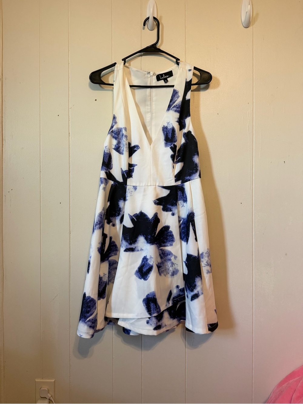 Lulu's White and Navy Floral Fit & Flare Mini Dress